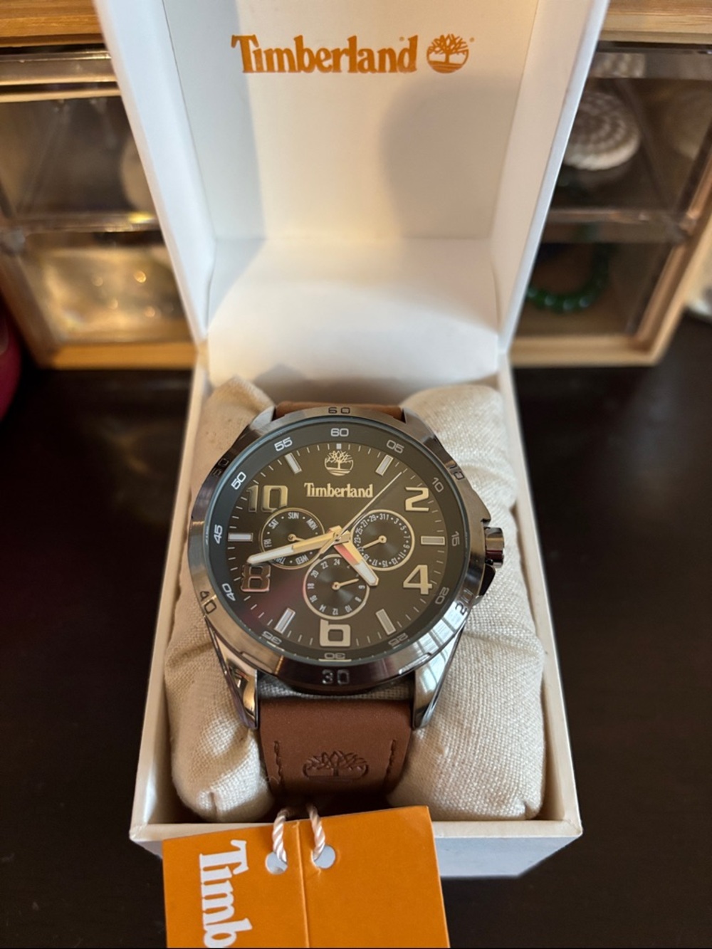 Timberland Brown Leather Strap Men's Chronograph Watch with Black Dial